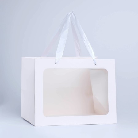 Gift package with a wide bottom and window 25 x 19 x 18 cm, white-2