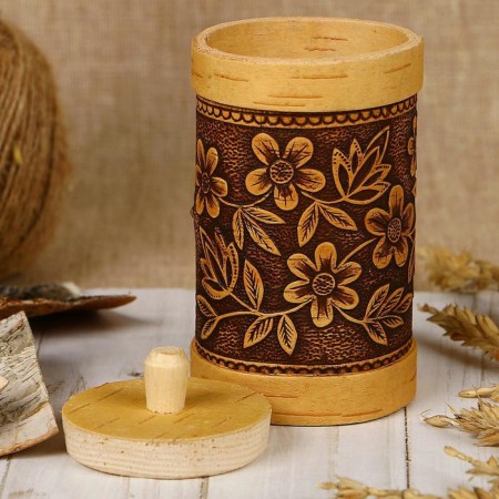 TUES "Flowers", tall, 6 × 6 × 12 cm, birch bark-1