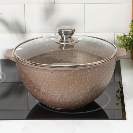 Kazan "Granite Brown", 6 liters, glass cover, cast handles, anti -stick coating, brown color-3