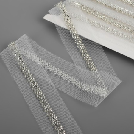 Decorative braid with beads, 35 mm, 4.5 ± 0.5 m, white color-1