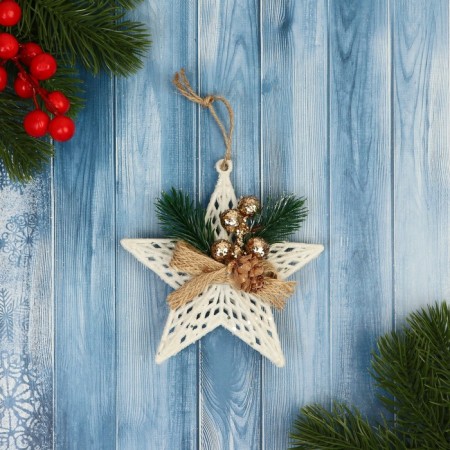 Christmas tree decoration "Star with composition" 10x10 cm, white