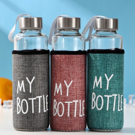 A glass bottle in a rattan case, 400 ml, h = 20 cm, mix color-3