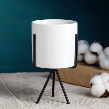 Kashpo "cylinder" white, on a black stand, 15x8x8cm-4