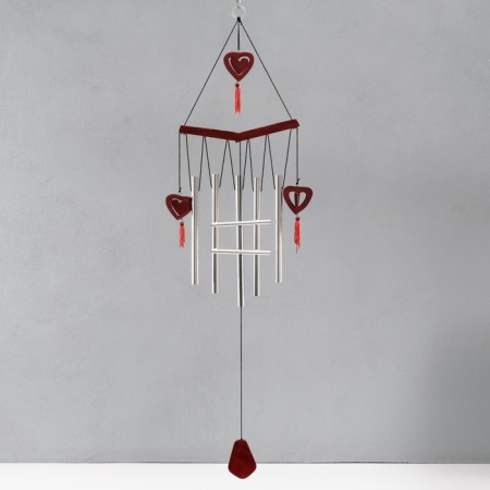 Wind music metal, tree "Double Heart" 7 tubes 72x19 cm-1