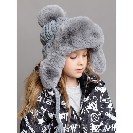 Children's knitted hat with fur, size 52, color gray color-3