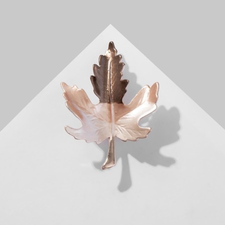 Brooch "Leaf" Maple, brown color in pink gold-2