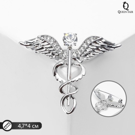Brooch "Kaduza" with Strazina, white color in silver