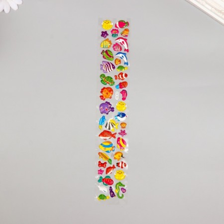 Sticker Plastic volumetric "Underwater world/dinosaurs" with gold stroke MIX 33.5x6 cm-1