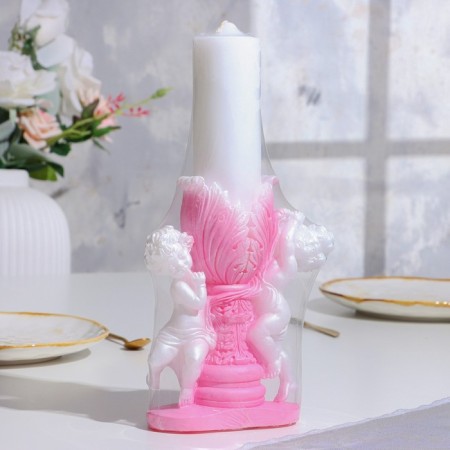 Figure wedding candle "Two Angels", 29.5x15 cm, white-pink, 48 hours, home-5