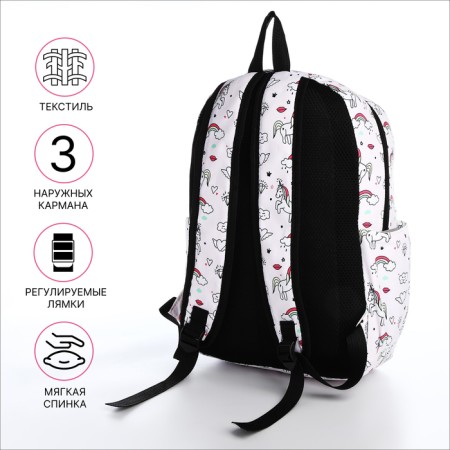 Youth backpack from textiles on a zipper, 3 pockets, waist bag, light pink color-2