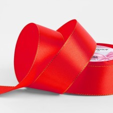 A satin ribbon “Golden threads”, 40 mm × 23 ± 1 m, red color No. 26