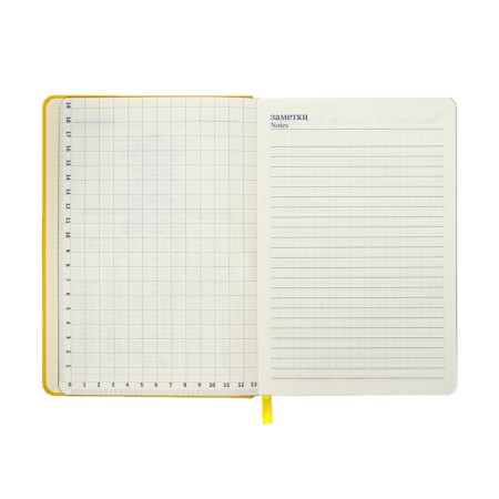 Leduced Diary A5, 140l, Cage, leatherette, elastic band, black cut, yellow-10