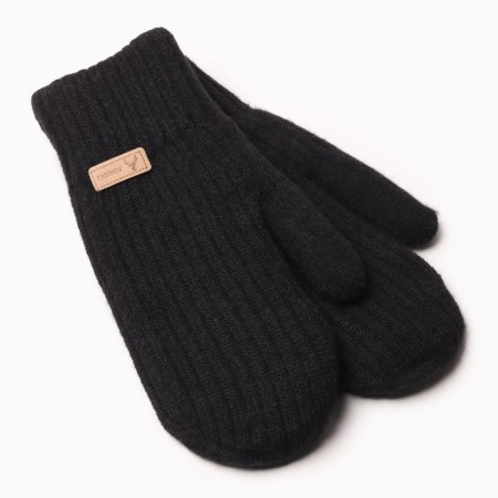 Women's mittens with fur inside, color black, size 7-8