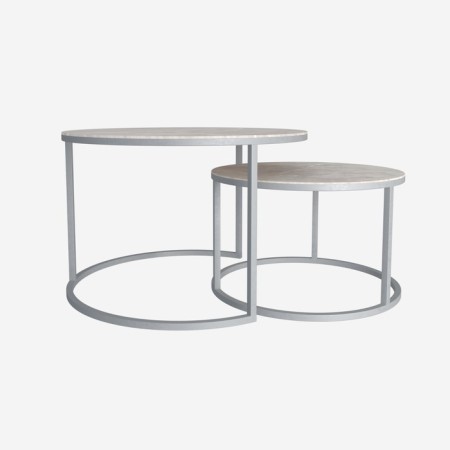Tables Journal Loft DQ No. 1 Duae (set) D605 (475), H420 (320), toros beige marble, m/c white m-1