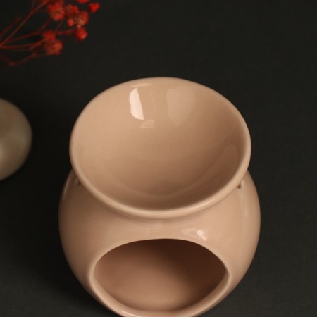 Aroma lamp ceramics "Happy is one who is happy at home" beige 7.2x7.2x7.8 cm-6