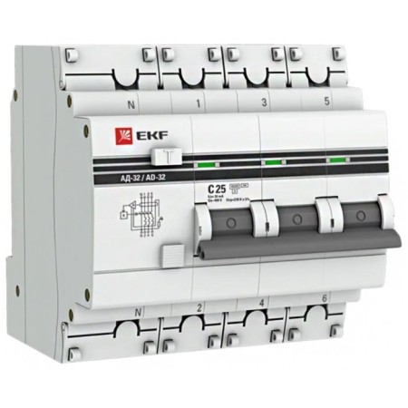The circuit breaker automatic differential current 4P (3p+N) C 32A 30a type AC 4.5ka AD-32 Protection 270V Electron. Proxima EKF DA32-32-30-4P-PRO