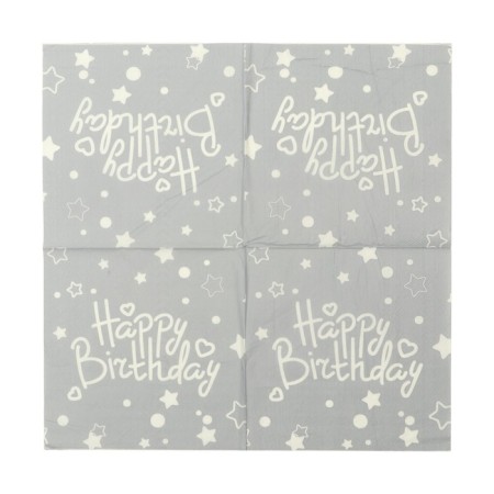Paper napkins "Happy birthday", set, 20 pcs., 33 × 33 cm., Gray color-1