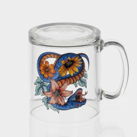 New Year's glass tea mug "Flowers and snakes", 320 ml, mix-3