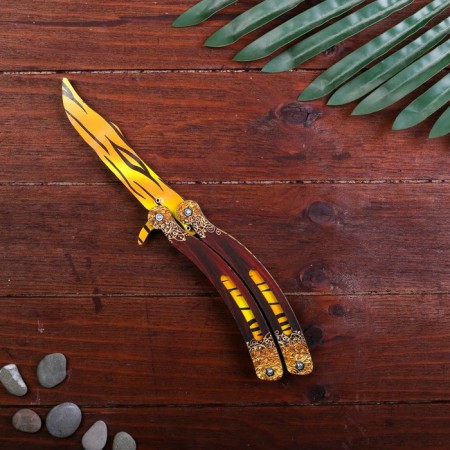 Wooden souvenir "Butterfly knife" Yellow lines