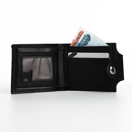 Male purse on a magnet, department for bills, cards, coins, black color-4