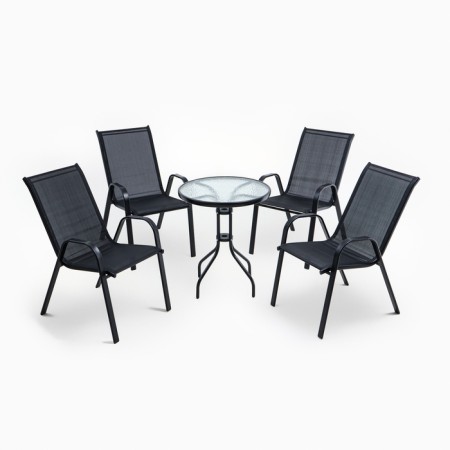 Set of garden furniture: table + 4 stools, textile, black, maximum load 120 kg