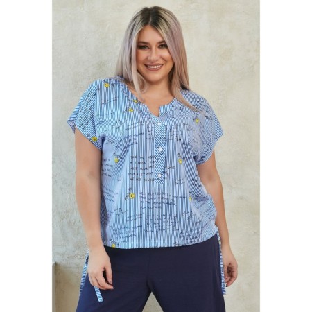 Female blouse, size 52, blue-white color