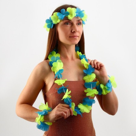 Hawaii set "Flowerers", (necklace, wreath 2 bracelets), green color