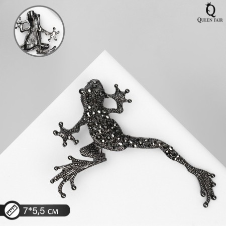 Frog brooch crawling, black-gray color in gray metal