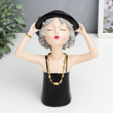 Souvenir Polystone "Girl in a black dress and hat, with beads" 23x9.5x18.5 cm