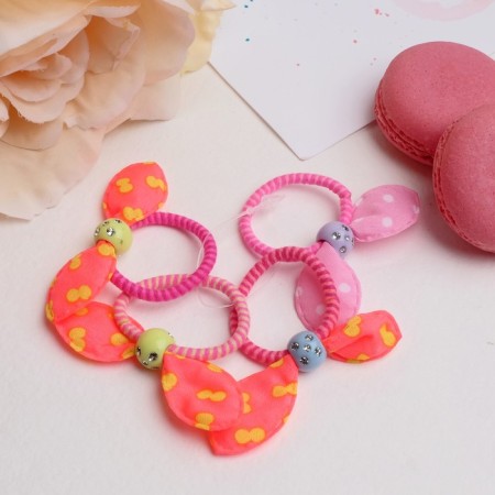 Hair gum "Magic" (set 4 pcs) ears with balls, 2.5 cm, mix