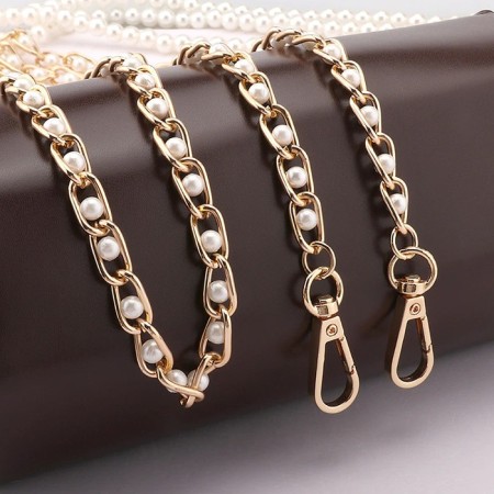 A chain with pearls for a bag, with carbines, iron, d = 8 mm, 30 cm, gold color-6