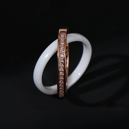 Ring Ceramics "Dabble", white color in gold, 17.5 size-2