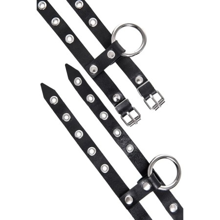Single -layer handcuffs of two Pecado BDSM straps, genuine leather, black-6