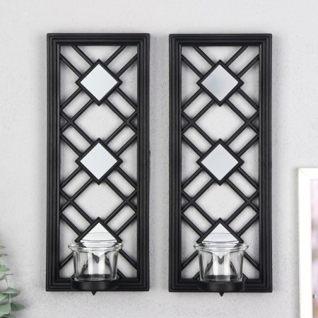 Climber Plastic, glass for 1 candle "Mirror rhombuses" NR 2 pcs D-4 cm black 8x12x30.5 cm 90688-1