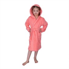 A dressing gown for a girl with a hood, height 146 cm, coral, maistra