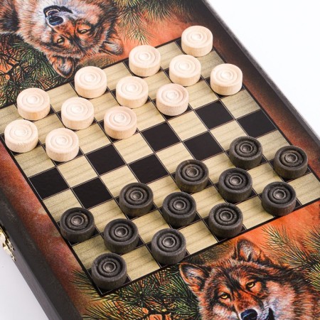 NARDS "Wolves", wooden board 40 x 40 cm, with a field for playing checkers-2