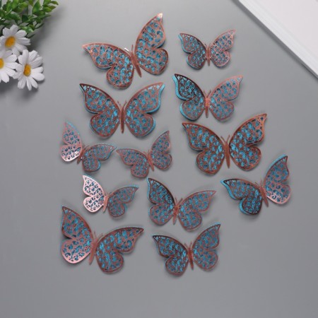 Stick paper, plastic "Flower blue butterflies" sparkles set 12 pcs 12 cm, 10 cm 8 cm 1052426