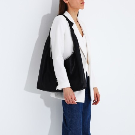 Shopper bag, outer pocket, black color-5