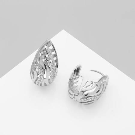 Earrings Metal "Chord" drop with a pattern, silver color-1
