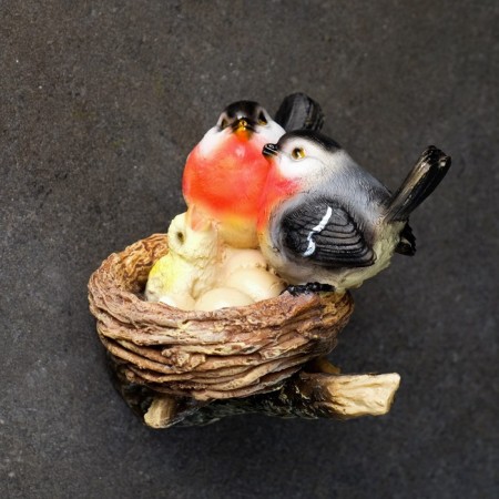 Suspended decor "Nest with bullfinches" 18x10.5x14.5cm.-1