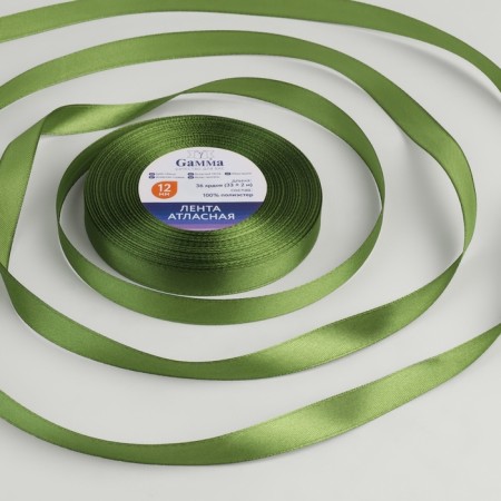 Satin tape, 12 mm × 33 ± 2 m, color gray-green No. 085