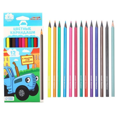 Colored pencils, 12 colors, trihedral, blue tractor-8
