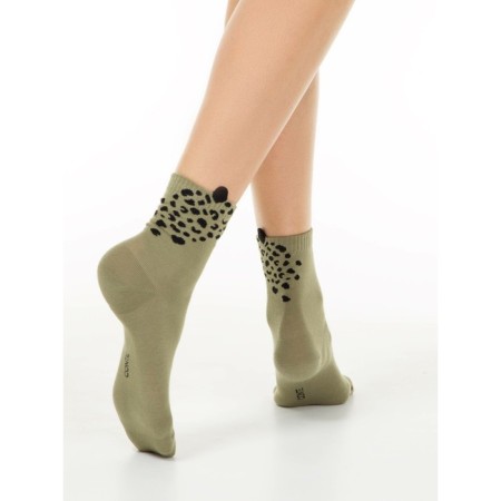 Women's socks with Pikot Conte Elegant Leopard, size 25, Khaki color-2