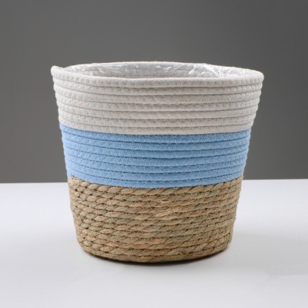 Kashpo wicker "Namibia", 25.5x25.5x23 cm, natural, blue, white