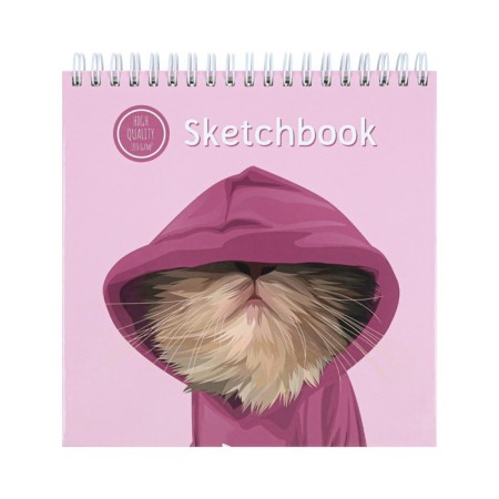 Sketchbook 165 x 165 mm, 40 sheets on the crest "Cat in a hood", solid cover, glossy lamination, block 100 g/m2