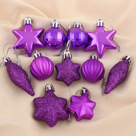 A set of jewelry plastic 12 pcs "Tall" (6 stars, 4 balls, 2 icicles) purple