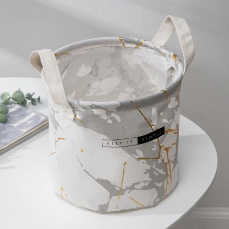 Storage basket with handles of the shade "marble", 20 × 20 × 24 cm, white-gray color-1