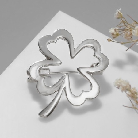 Brooch "Clover" contour, silver color-2