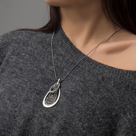 Pendant "Kaleidoscope" drop, white-gray color in silver, 72cm-2