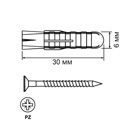 Dowel-gvo "tundra krep", spacer, type T, plastic, without cuff, 6x30 mm, 12 pcs-5